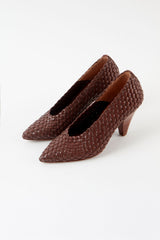 SAMIA - Dark Brown Woven Leather Pumps
