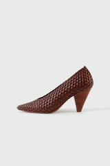 Samia dark brown woven leather pumps - Souliers Martinez