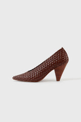 Samia dark brown woven leather pumps - Souliers Martinez