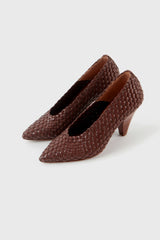 Samia dark brown woven leather pumps - Souliers Martinez