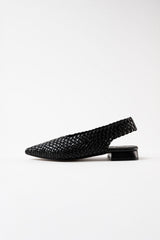 SOLEDAD - Black Woven Leather Flat Shoes