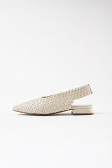 SOLEDAD - White Woven Leather Flat Shoes