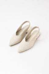 SOLEDAD - White Woven Leather Flat Shoes