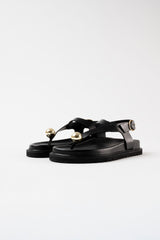 SPIAGGIA - Black Leather With Embellishment Sandals