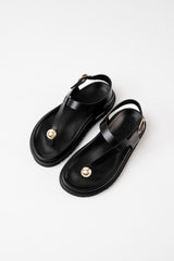 SPIAGGIA - Black Leather With Embellishment Sandals