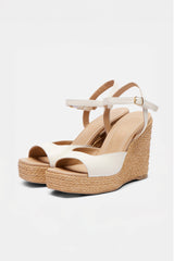 SUMMER - White Leather and Raffia Platform Sandals
