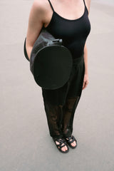 TELVA - Black Tubular Leather Sandals