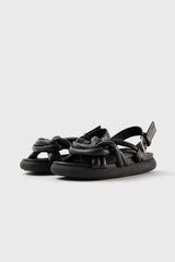 Telva black tubular leather sandals - Souliers Martinez