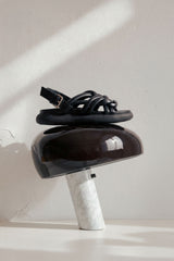 TELVA - Black Tubular Leather Sandals