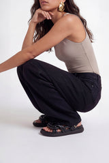 TELVA - Black Tubular Leather Sandals