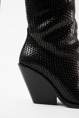 UTAH - Black Woven Leather Knee-High Boots
