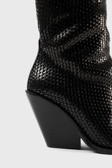 Utah black woven leather knee-high boots - Souliers Martinez