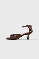 Veronica dark brown woven leather sandals - Souliers Martinez