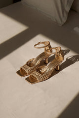 VERONICA - Gold Woven Leather Sandals