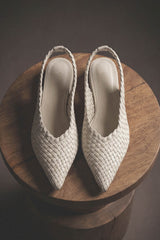 SOLEDAD - White Woven Leather Flat Shoes