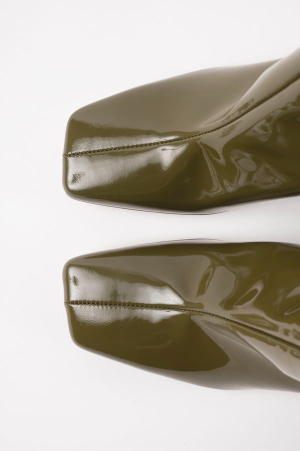 AKIRA - Dark Green Patent Leather Ankle Boots