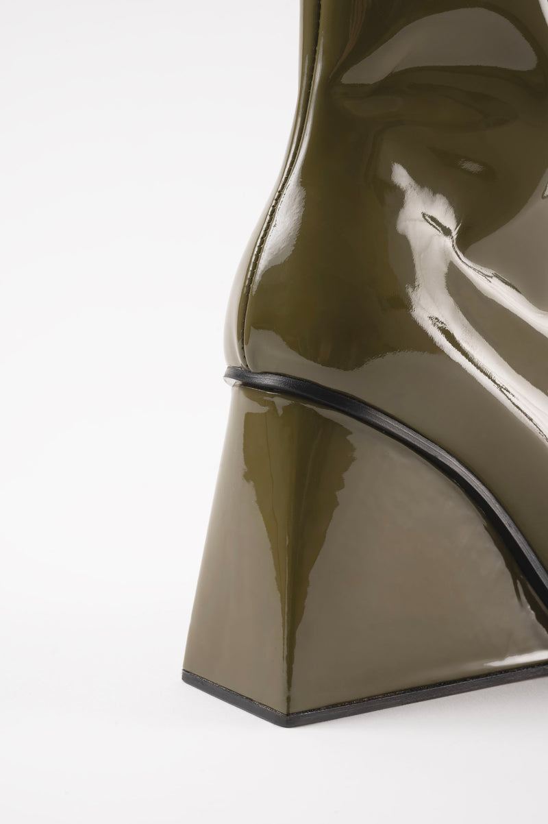 AKIRA - Dark Green Patent Leather Ankle Boots