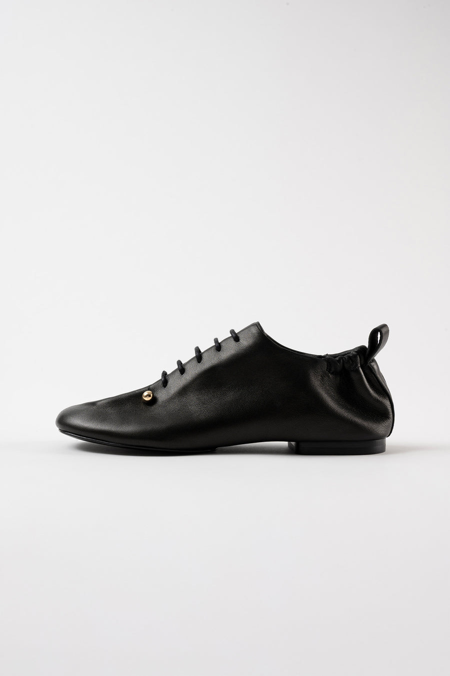 ALBA - Black Leather Laced Flat Shoes