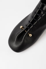 ALBA - Black Leather Laced Flat Shoes