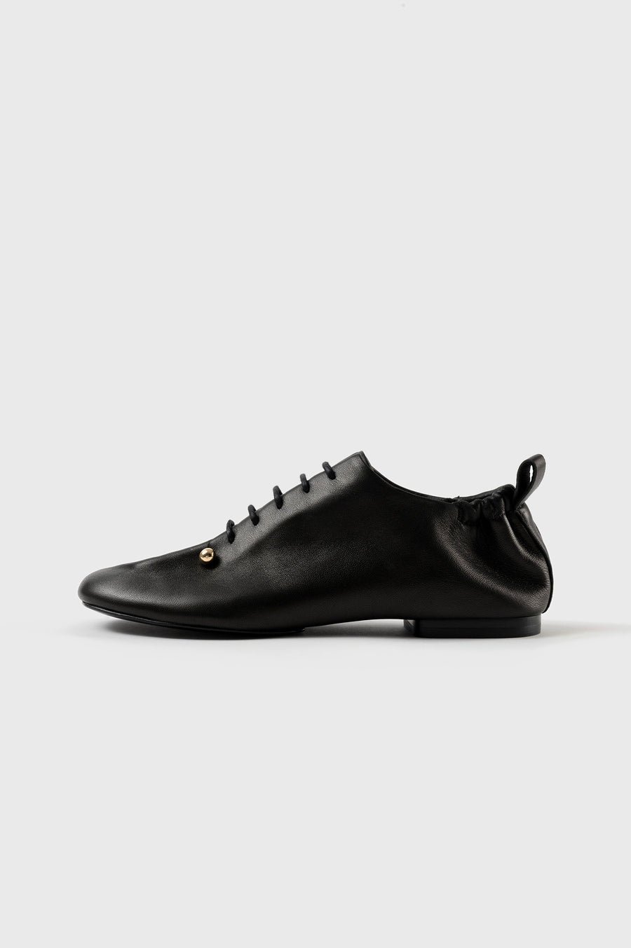 ALBA - Black Leather Laced Flat Shoes