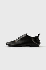 ALBA - Black Leather Laced Flat Shoes