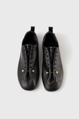 ALBA - Black Leather Laced Flat Shoes