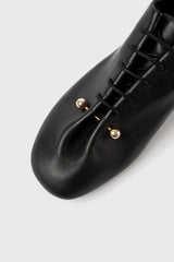 ALBA - Black Leather Laced Flat Shoes