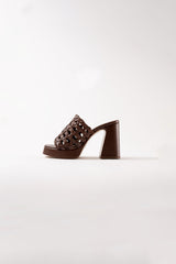 ALBA ESTRELLA - Brown Woven Leather Platform Mules