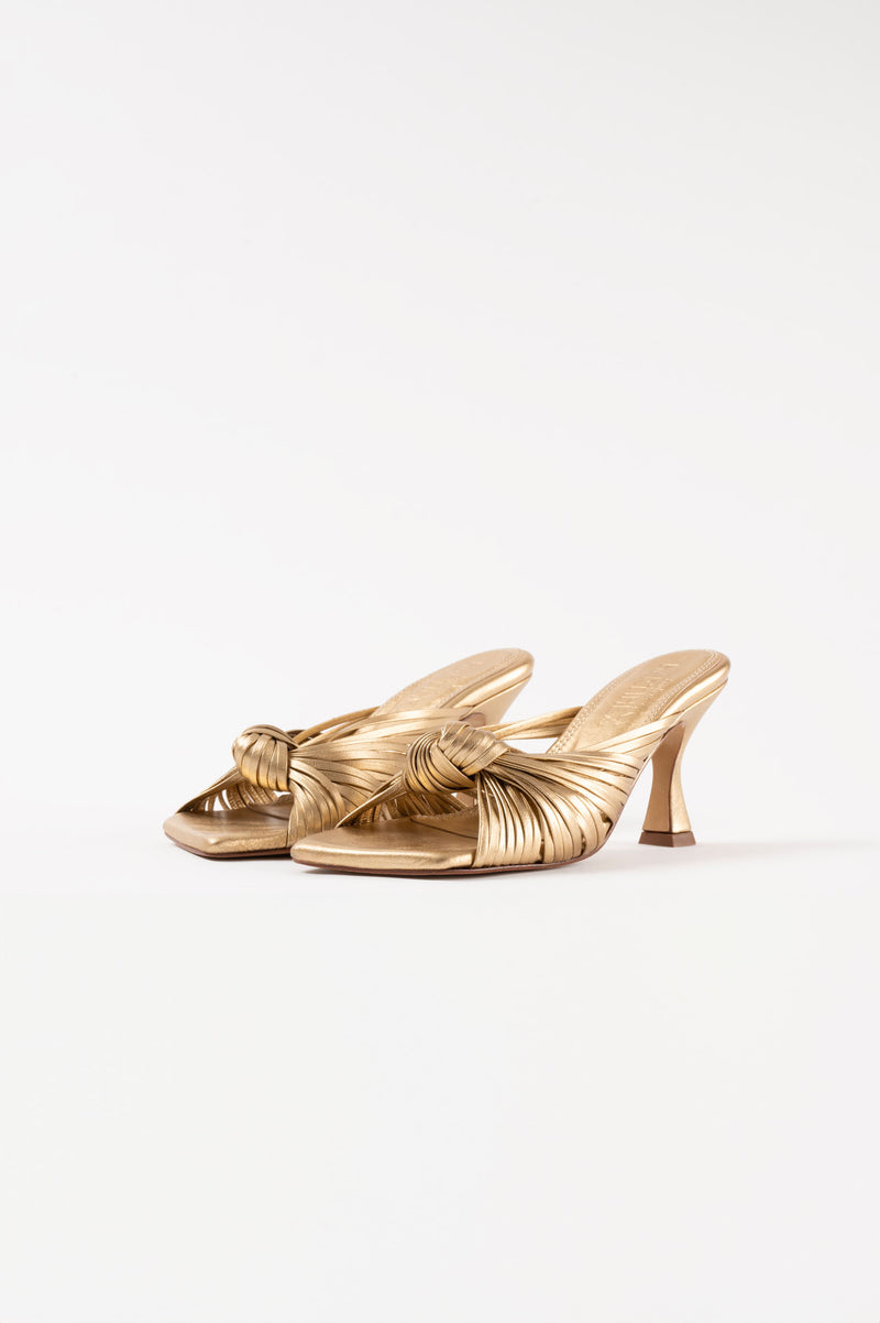 ALCALA - Gold Leather Knot Sandals