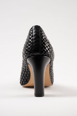 CANDICE - Black Woven Leather Pumps