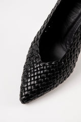 CANDICE - Black Woven Leather Pumps