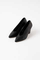 CANDICE - Black Woven Leather Pumps