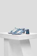 ARANDINA - Metallic Blue Leather Strappy Sandals