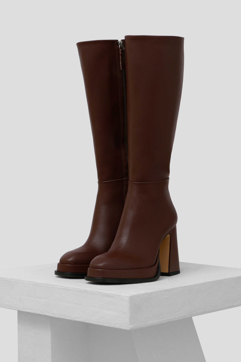 BEGONIA - Deep Chocolate Leather Platform Boots