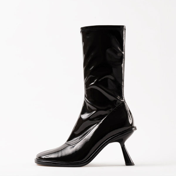 Heeled patent ankle shops boots