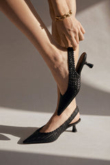 BIANCA - Black Woven Leather Pumps