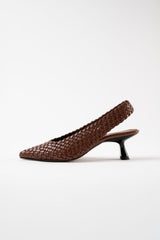 BIANCA - Dark Brown Woven Leather Pumps