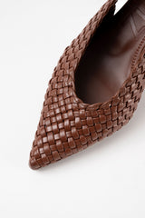 BIANCA - Dark Brown Woven Leather Pumps