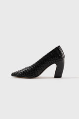 CANDICE - Black Woven Leather Pumps