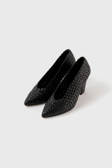 CANDICE - Black Woven Leather Pumps