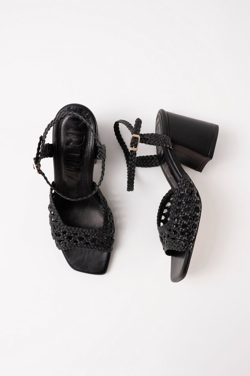 CAPRI - Black Woven Leather Sandals