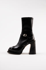 CARLA - Black Faux Stretch Leather Socks