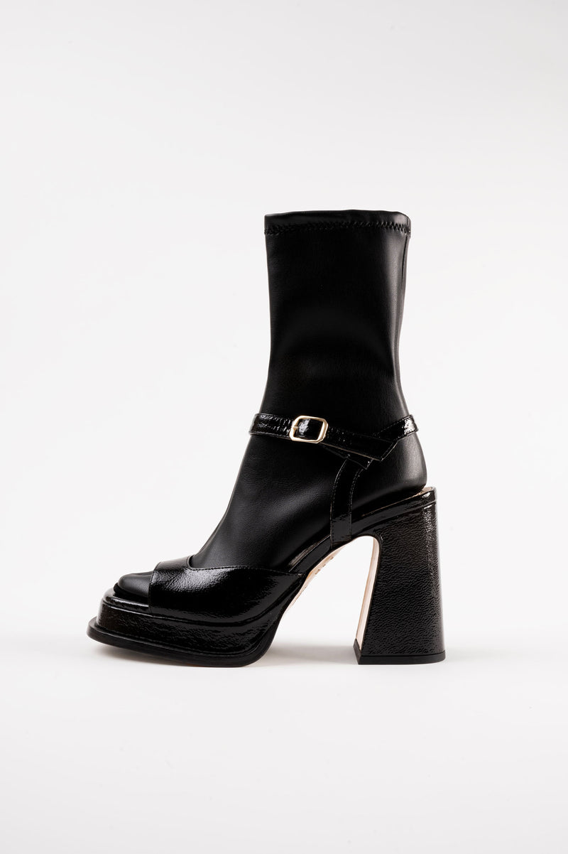 CARLA - Black Faux Stretch Leather Socks