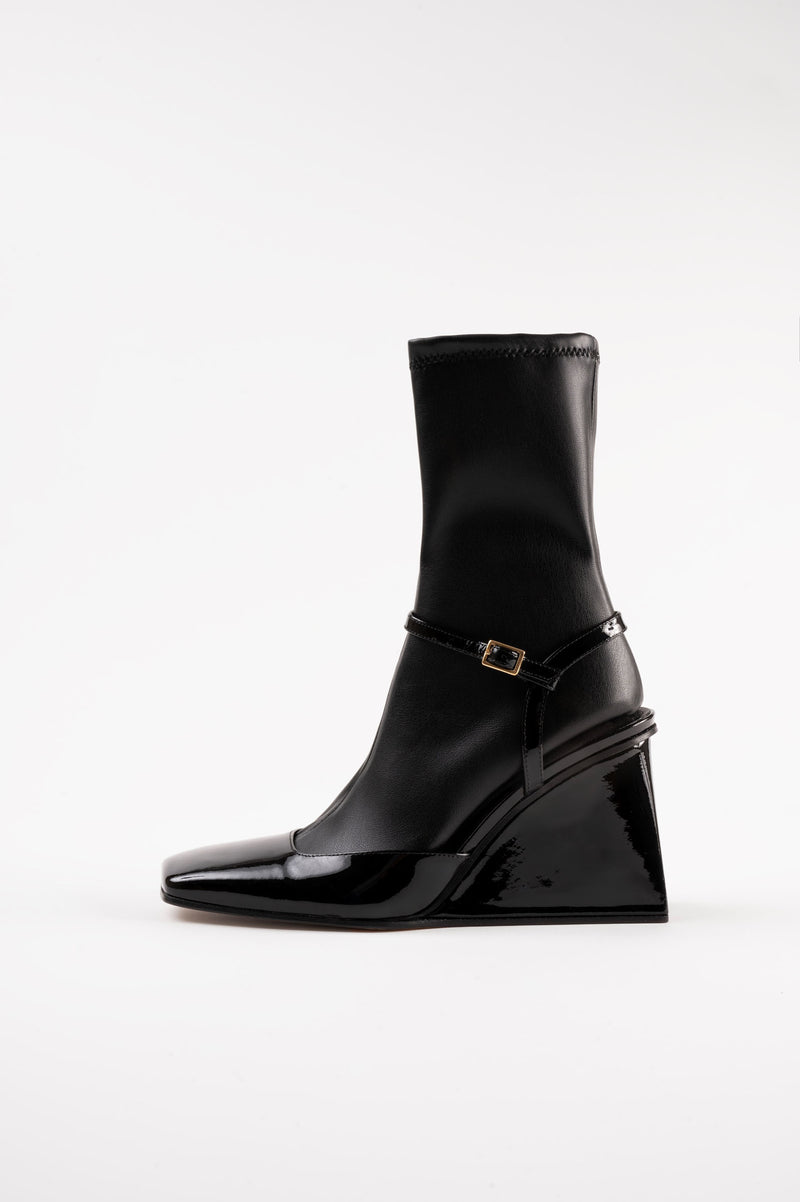 CARLA - Black Faux Stretch Leather Socks