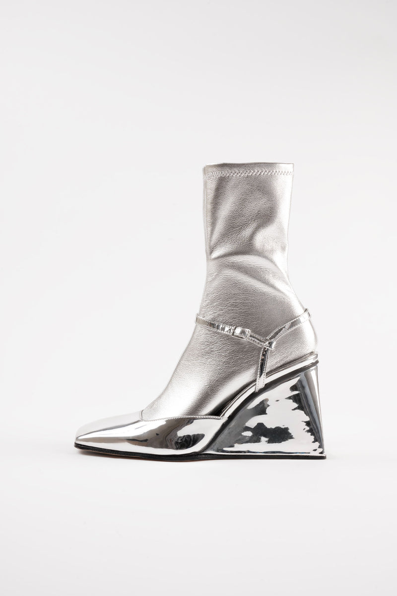 CARLA - Silver Faux Stretch Leather Socks