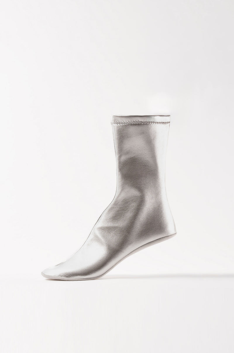 CARLA - Silver Faux Stretch Leather Socks