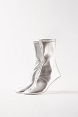 CARLA - Silver Faux Stretch Leather Socks