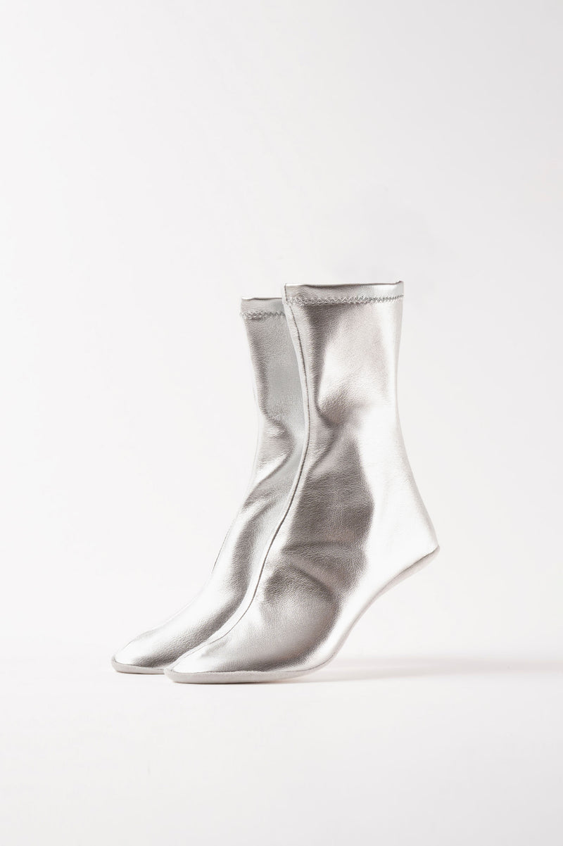 CARLA - Silver Faux Stretch Leather Socks