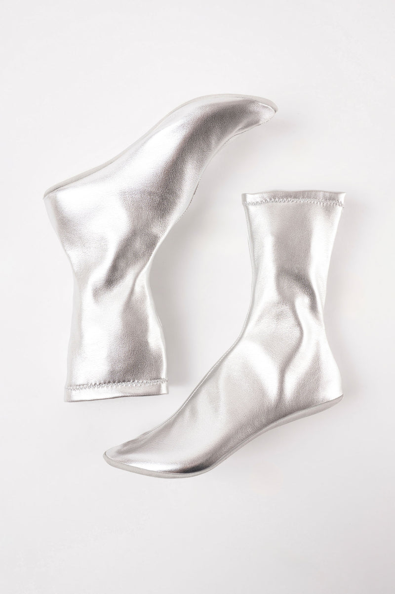 CARLA - Silver Faux Stretch Leather Socks