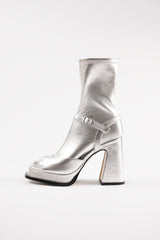 CARLA - Silver Faux Stretch Leather Socks